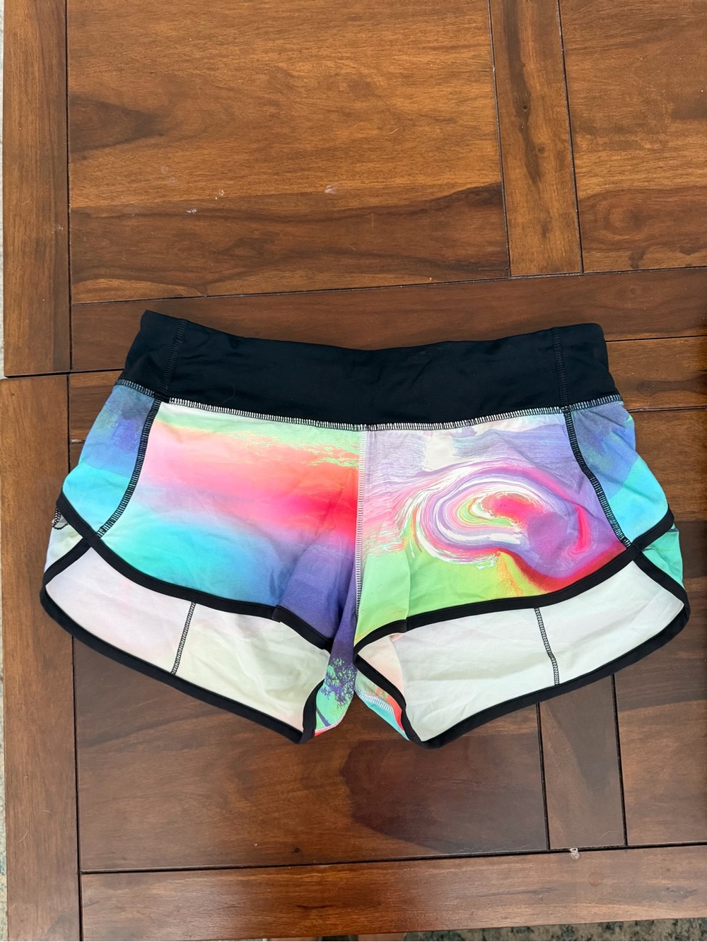 lululemon athletica Black Waistband Multicolor Swirl Athletic Shorts